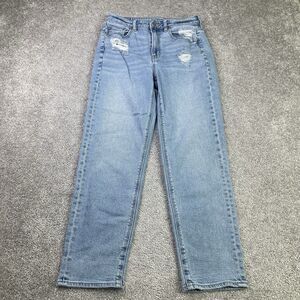 American Eagle Mom Jeans Women’s 4 Blue Straight High Rise Light Wash Distressed